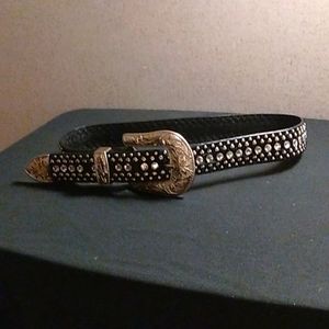 3-D DDD Western Black Leather Bling Silver Buckle Men's Belt Size 32